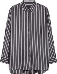 Nili Lotan Yorke Stripe High-Low Cotton Poplin Button-Up Shirt