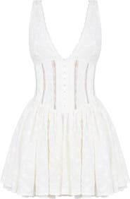 HOUSE OF CB Sarita Lace Trim Broderie Anglaise Minidress