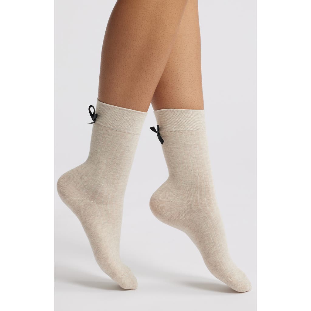 Casa Clara Amber Bow Crew Socks In Oatmeal