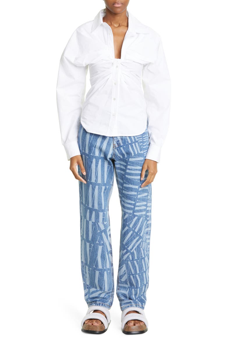 Alexander Wang Twist Front Cotton Poplin Button-Up Shirt, Alternate, color, 