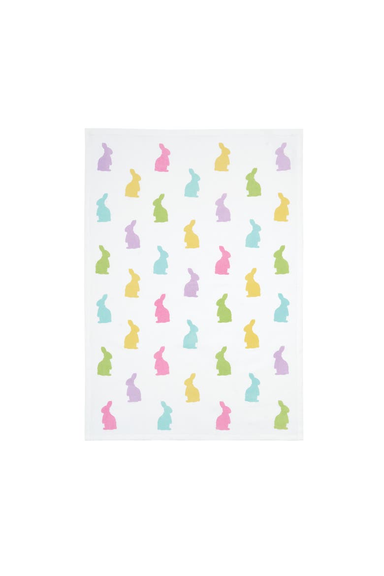 Easter Bunny Rabbit Hop Silhouettes 100% Cotton Flour Sack Printed Kitchen Dishtowel, Alternate, color, White