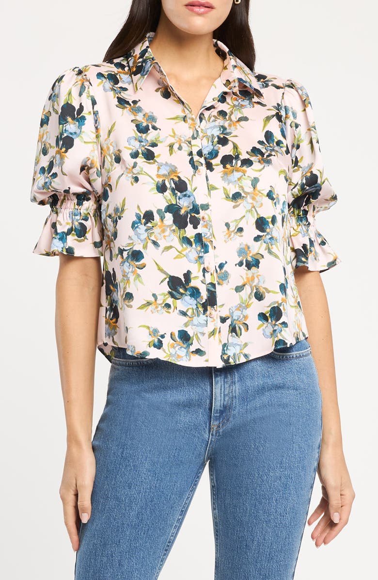Cinq à Sept Trailing Iris Fiona Floral Button-Up Top, Main, color, Rosy Cloud Multi