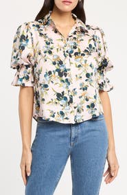 Cinq à Sept Trailing Iris Fiona Floral Button-Up Top
