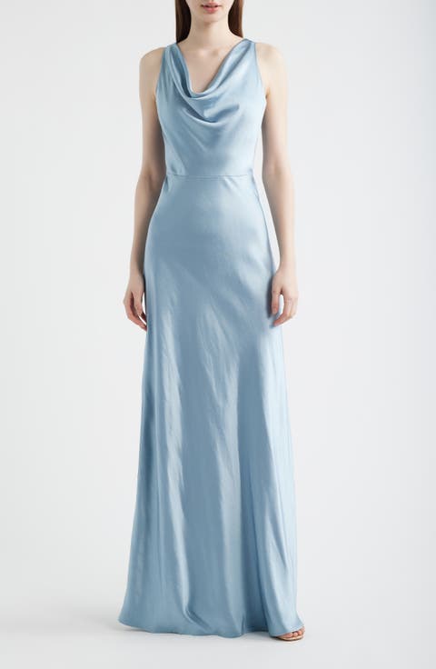Chandler Cowl Neck Sleeveless Satin Gown