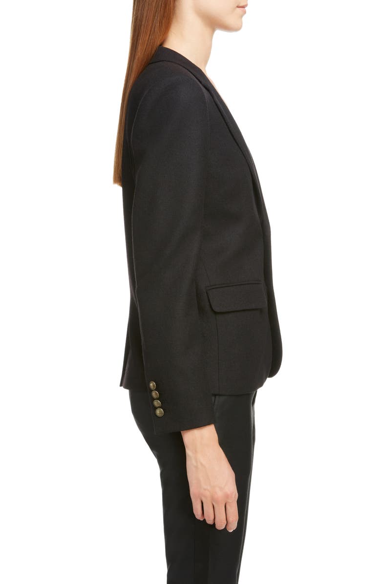 Saint Laurent Crown Logo Patch Wool Blazer, Alternate, color, 