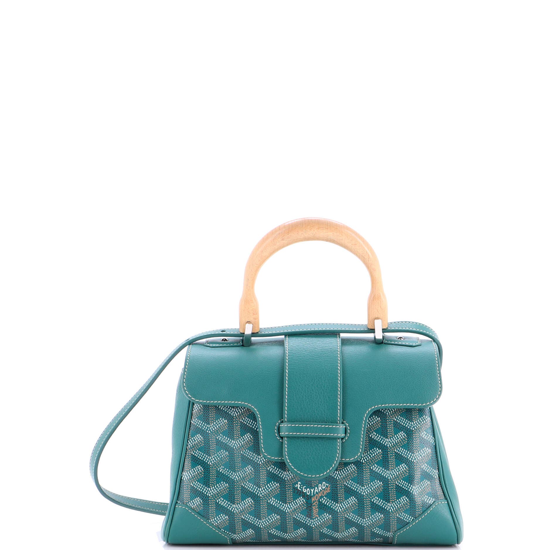 Pre-Owned Goyard Saigon Top Handle Bag Coated Canvas with Leather Mini, Main, color, Green