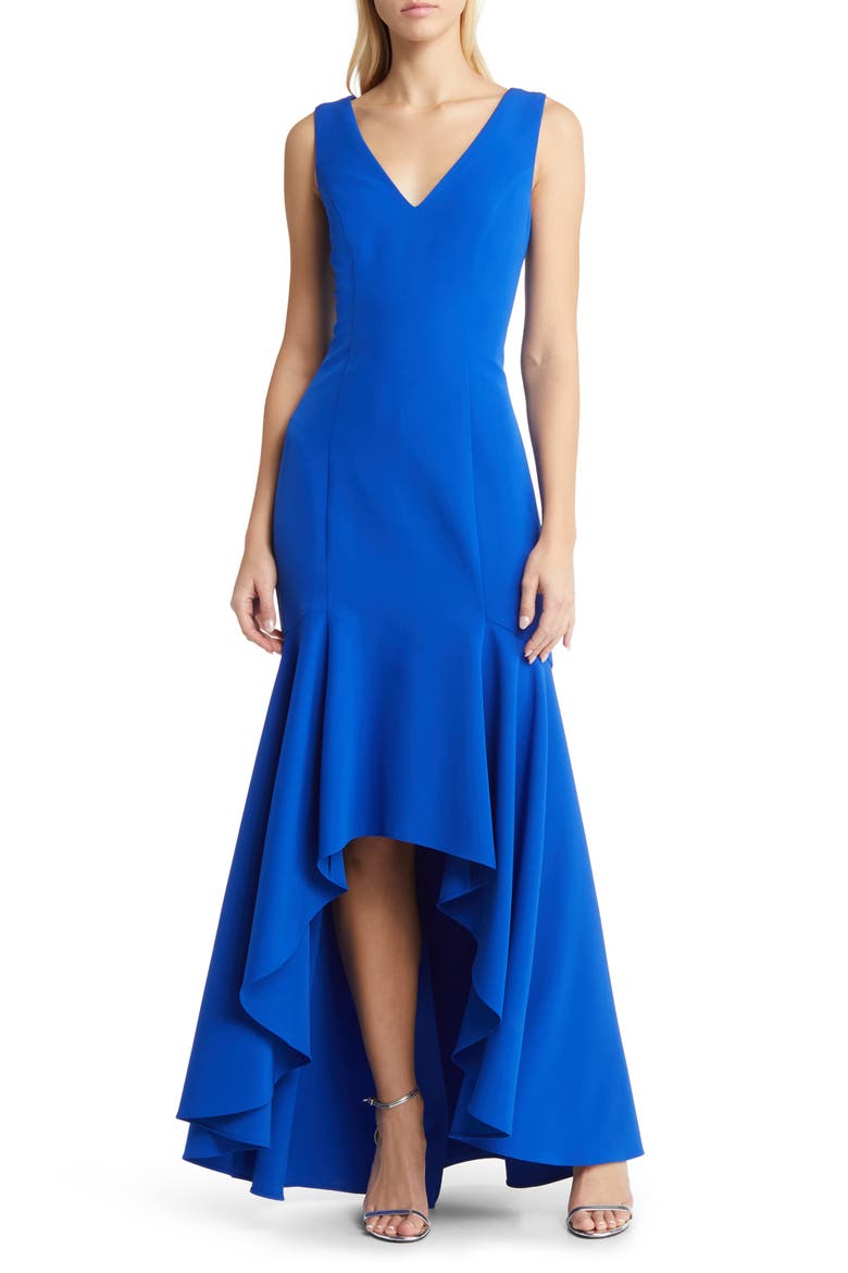 Crepe High/Low Gown, Main, color, COBALT