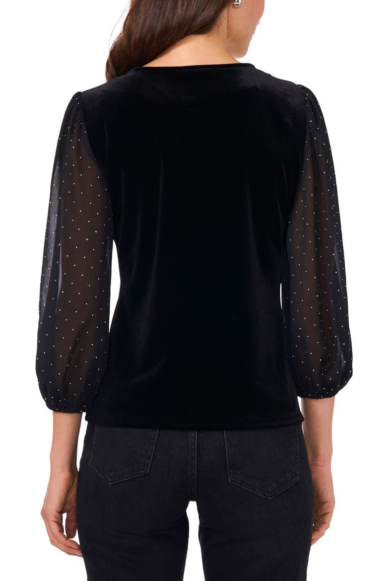 Rhinestone Balloon Sleeve Velvet Top, Alternate, color, RICH BLACK