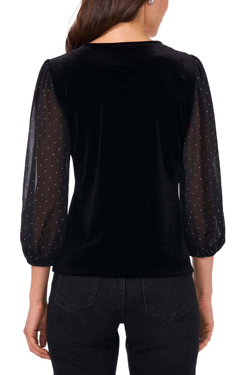 Vince Camuto Rhinestone Balloon Sleeve Velvet Top, Alternate, color, Rich Black