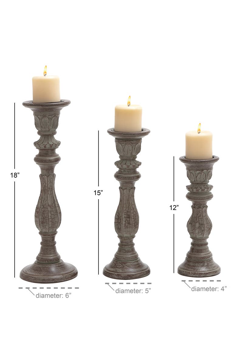 UMA Brown Mango Wood Traditional Candle Holder - Set of 3, Alternate, color, Brown
