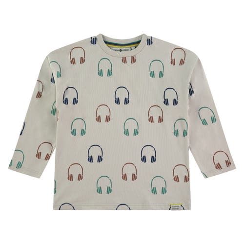 Stains And Stories By Babyface Kids' Allover Headphones Crewneck Long Sleeve T-shirt In Multi