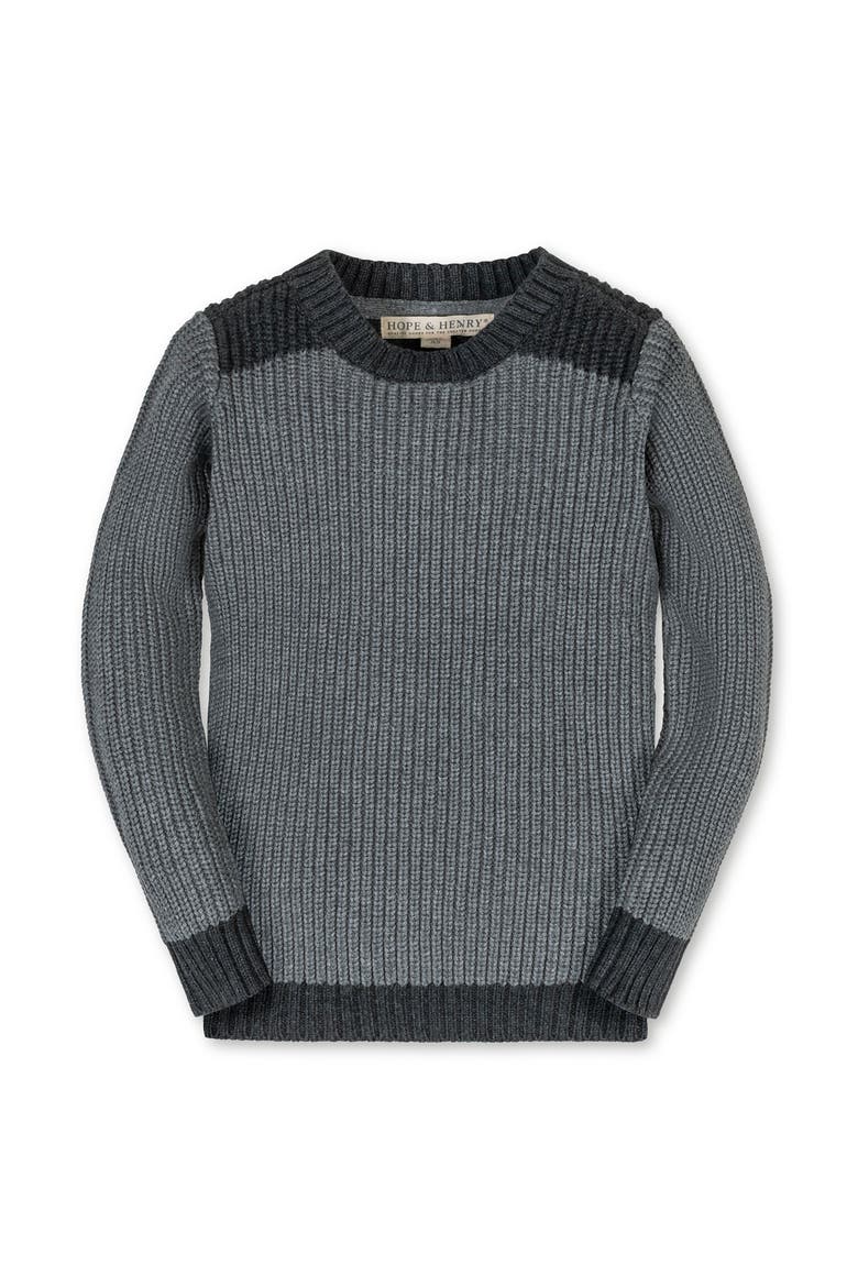 Kids' Organic Long Sleeve Shoulder Detail Crewneck Pullover Sweater, Main, color, Gray Heather Colorblock