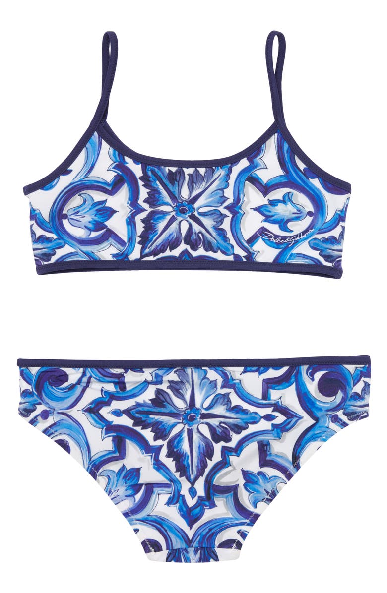 Dolce&Gabbana Kids' Majolica Print Two-Piece Swimsuit, Alternate, color,