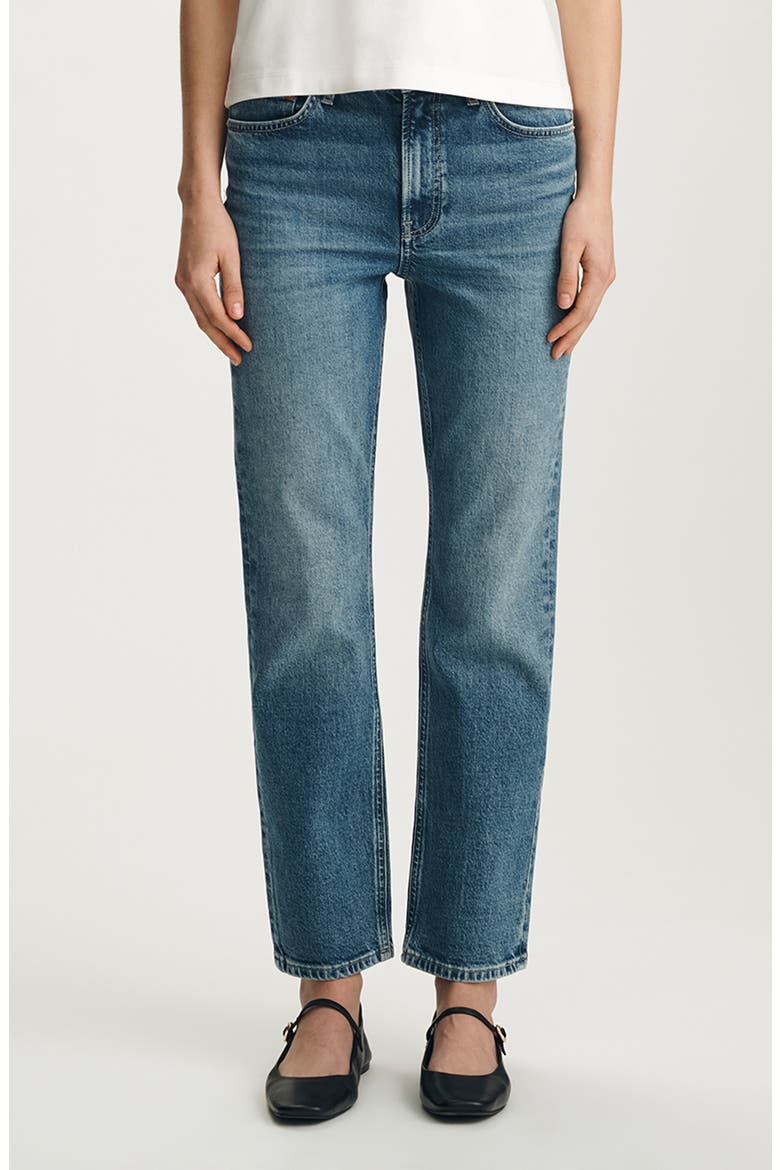 New York High Waist Ankle Straight Leg Jeans, Main, color, MID BRUSHED CLASSIC