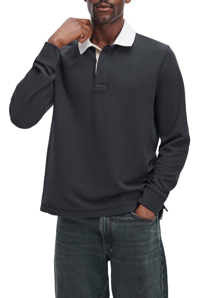 Classic Long Sleeve Pima Cotton Piqué Rugby Polo, Main, color, BLACK