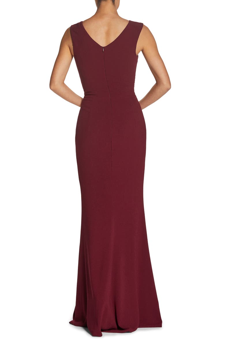 Dress the Population Sandra Plunge Crepe Trumpet Gown, Alternate, color, Burgundy