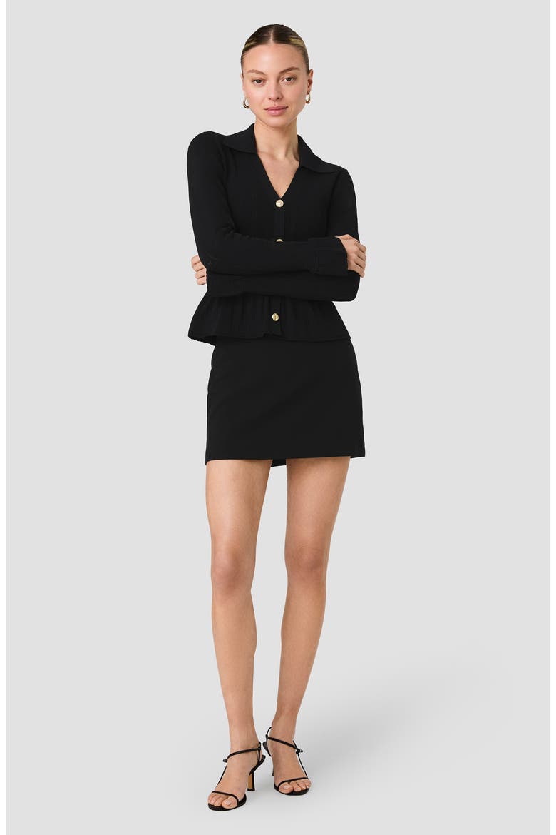 Crinkle Pointelle Peplum Top, Alternate, color, BLACK