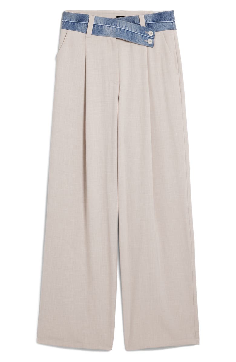 Desigual Mixed Media Wide Leg Pants, Alternate, color, Beige