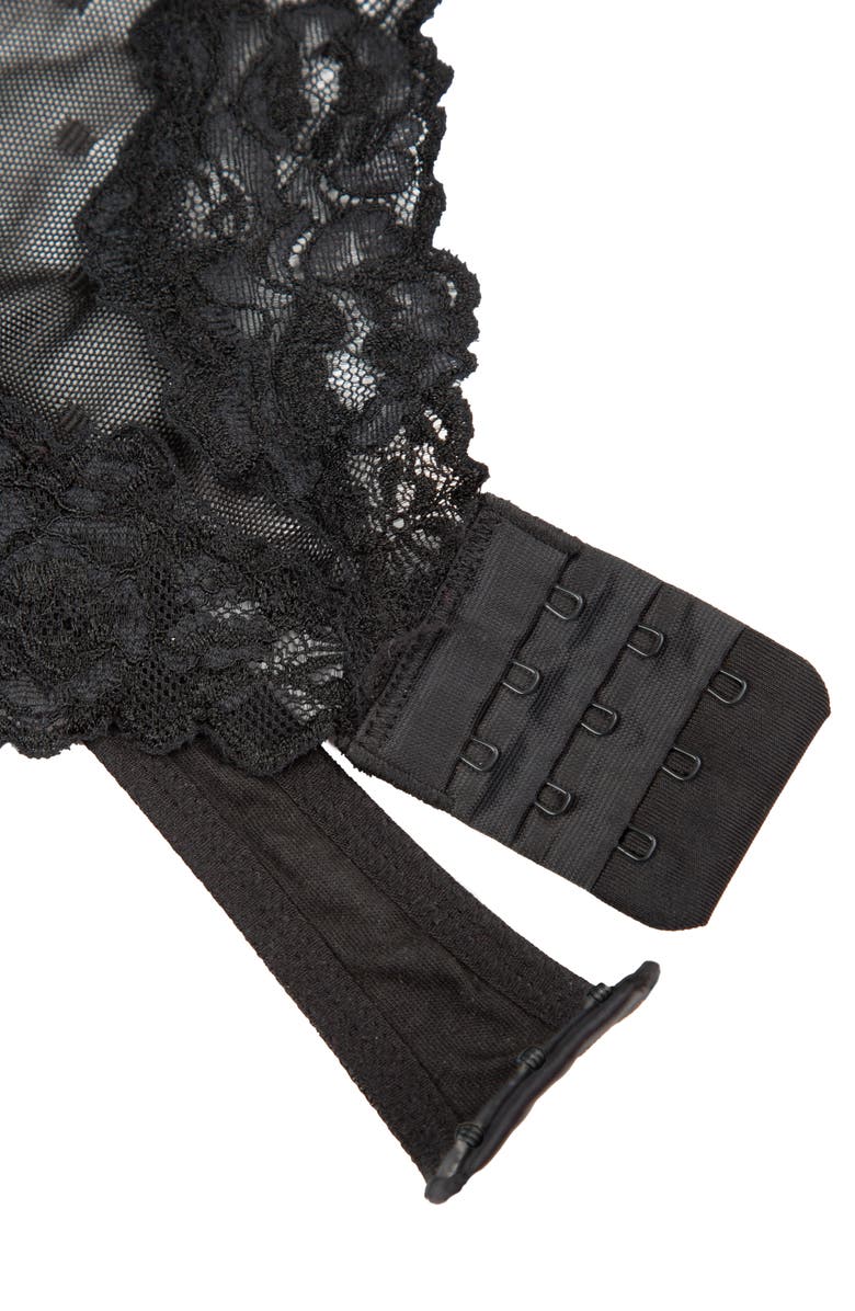 Curvy Couture Sheer Whisper Lace Thong Teddy, Alternate, color, Onyx