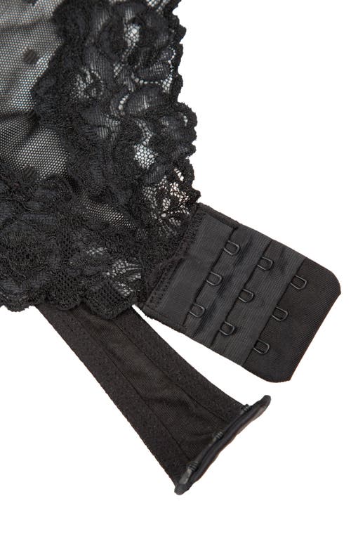 Curvy Couture Sheer Whisper Lace Thong Teddy In Onyx