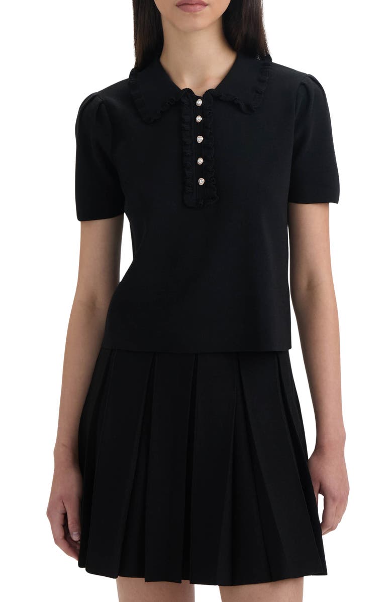 NVLT Ruffle Neck Polo Sweater, Main, color, Black