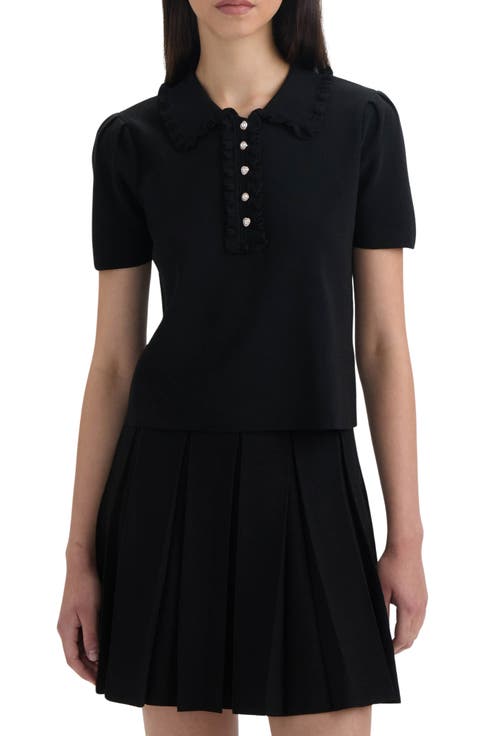 Ruffle Neck Polo Sweater