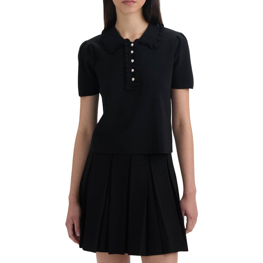 Nvlt Ruffle Neck Polo Sweater In Black