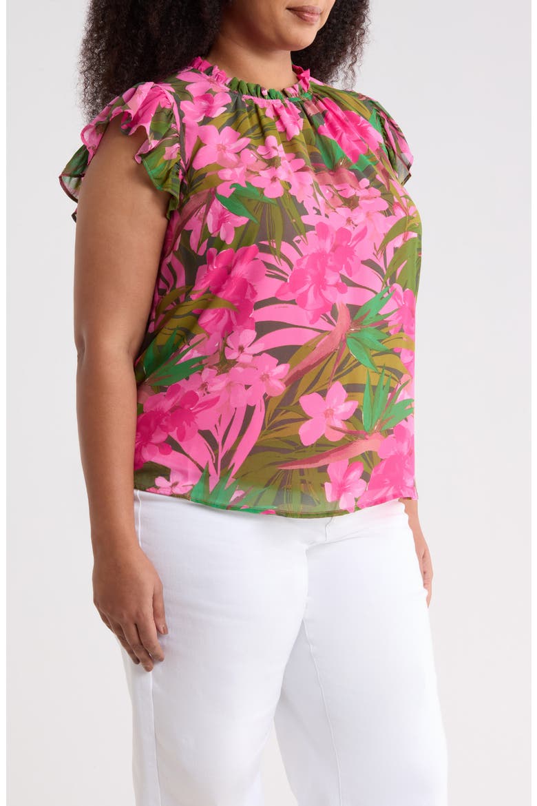 Dandi Floral Veda Cap Sleeve Top, Alternate, color, GREEN-PINK-CORAL
