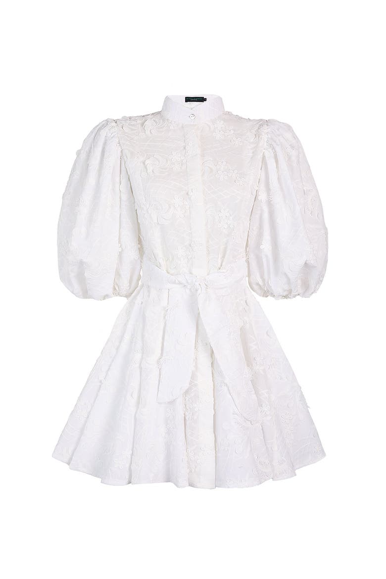 Bromelia Mini Dress, Main, color, EMBROIDERY GARDEN OFF WHITE