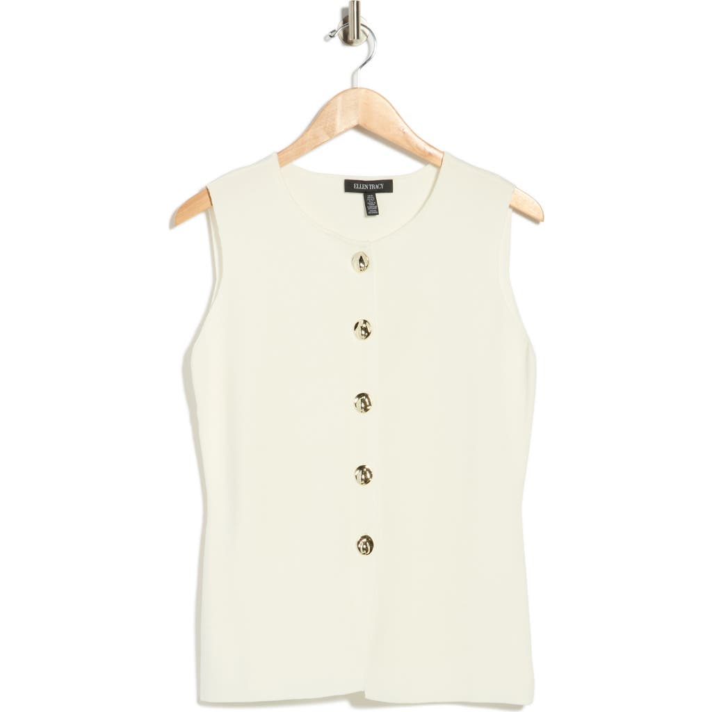 Ellen Tracy Button Front Sweater Vest In White
