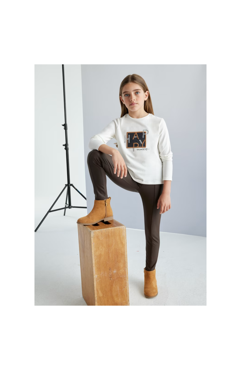 Mayoral Faux Leather Leggings, Alternate, color, Chocolate