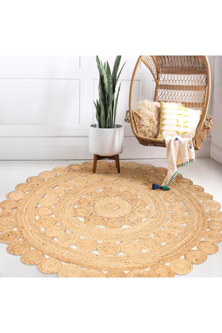 Daisy Hippy Jute Medallion Circle Round Area Rug, Alternate, color, Natural