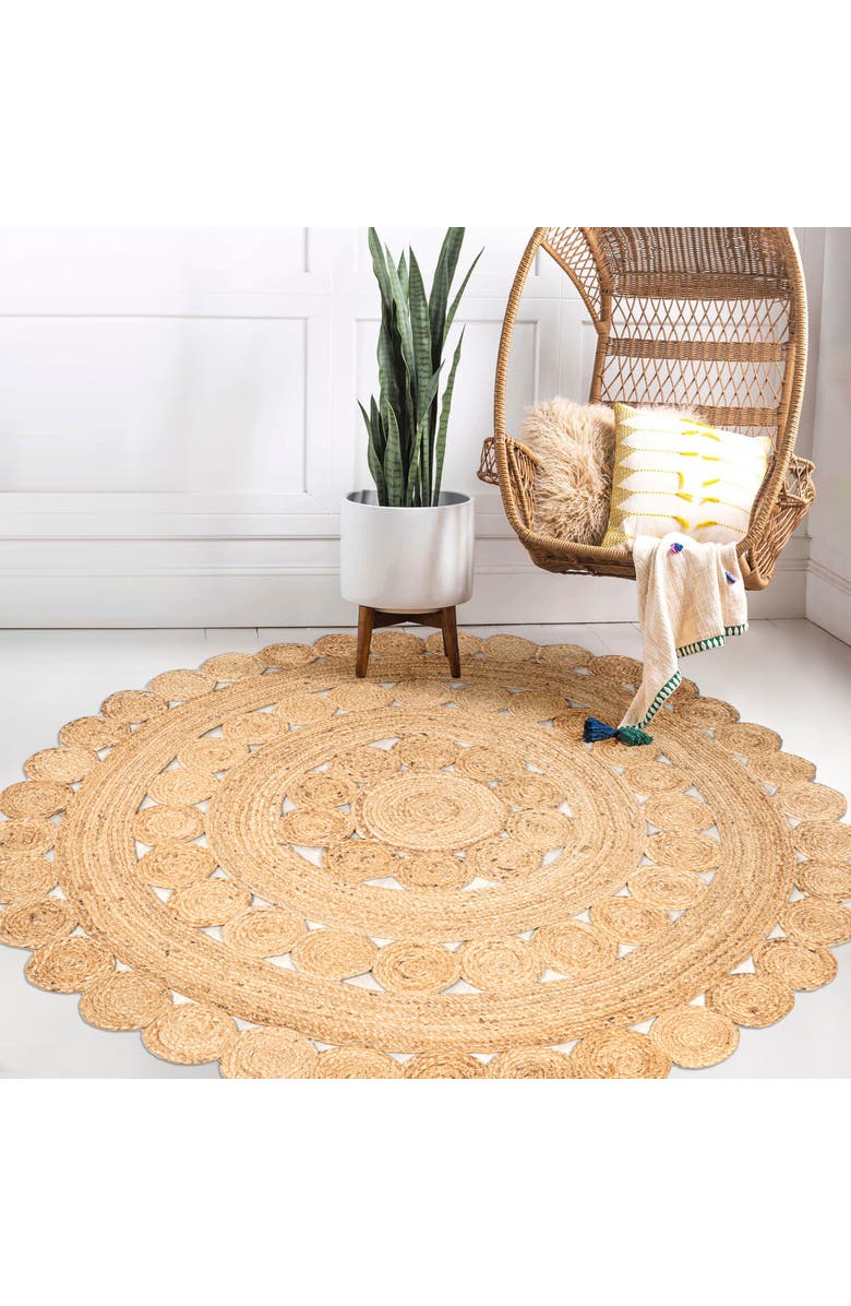 JONATHAN Y Daisy Hippy Jute Medallion Circle Round Area Rug, Alternate, color, Natural