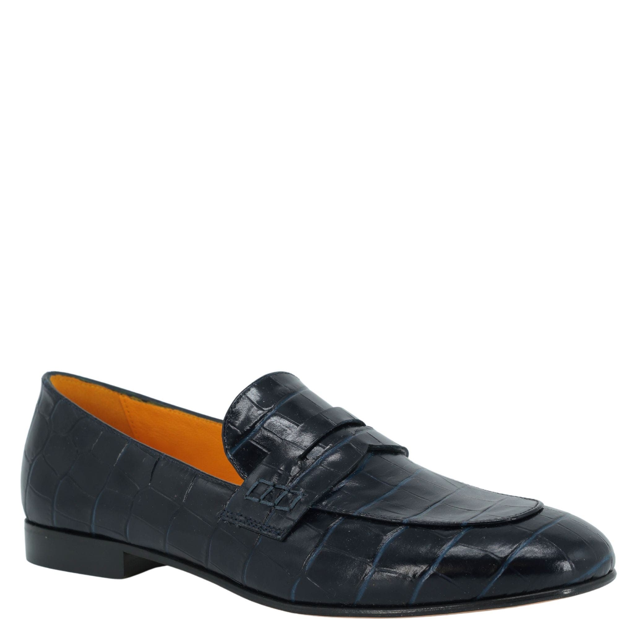Flat Croc Embossed Loafer, Alternate, color, Navy