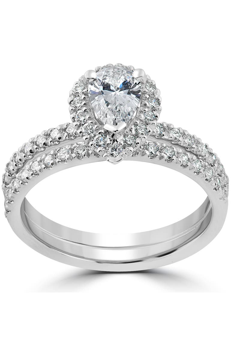 1 1/10ct Pear Halo Diamond Engagement Wedding Ring Set 14k Gold Lab Grown, Main, color, 14k White Gold