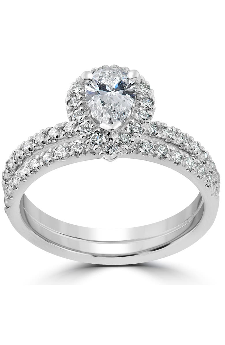 Bliss Diamond 1 1/10ct Pear Halo Diamond Engagement Wedding Ring Set 14k Gold Lab Grown, Alternate, color, 14K White Gold