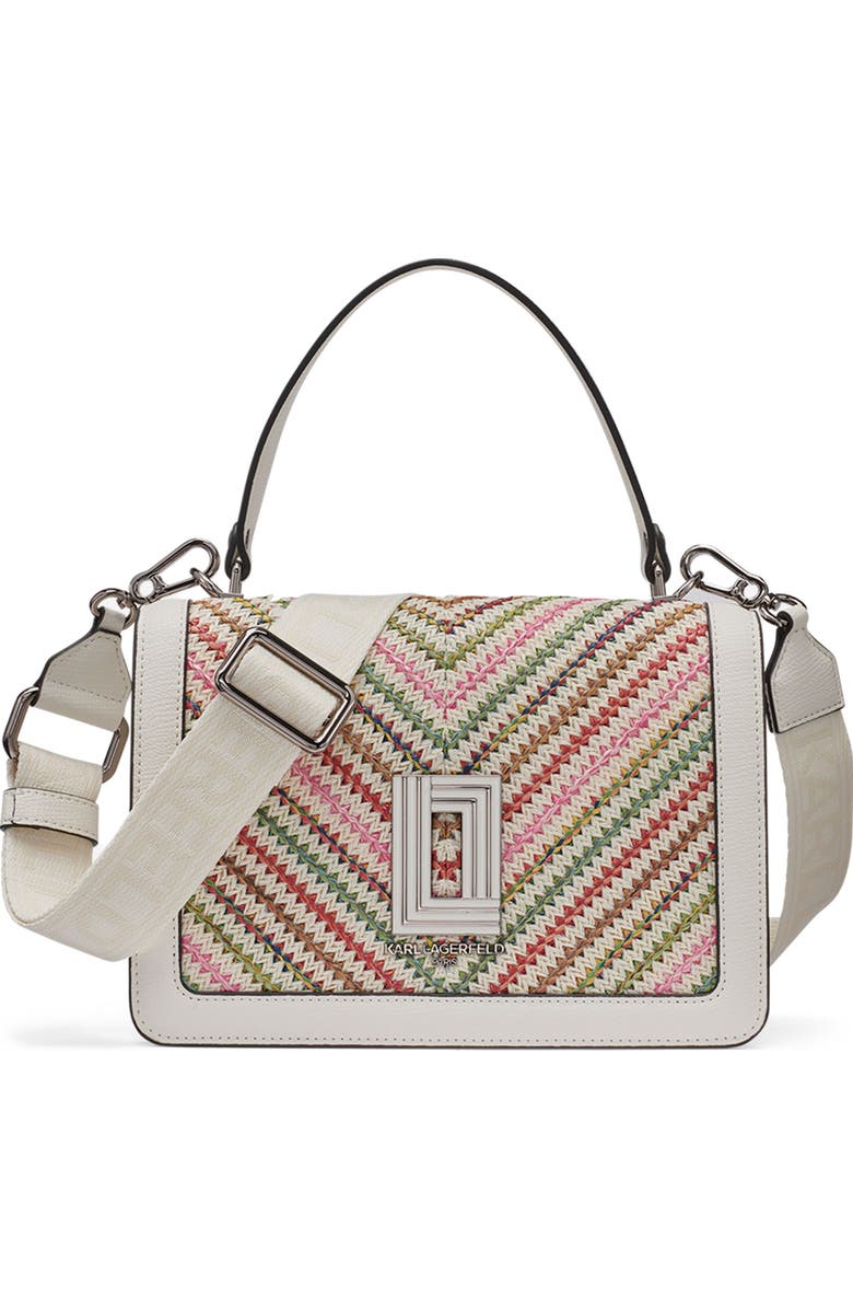 KARL LAGERFELD PARIS Simone Chevron Raffia Satchel, Main, color, Multi Combo
