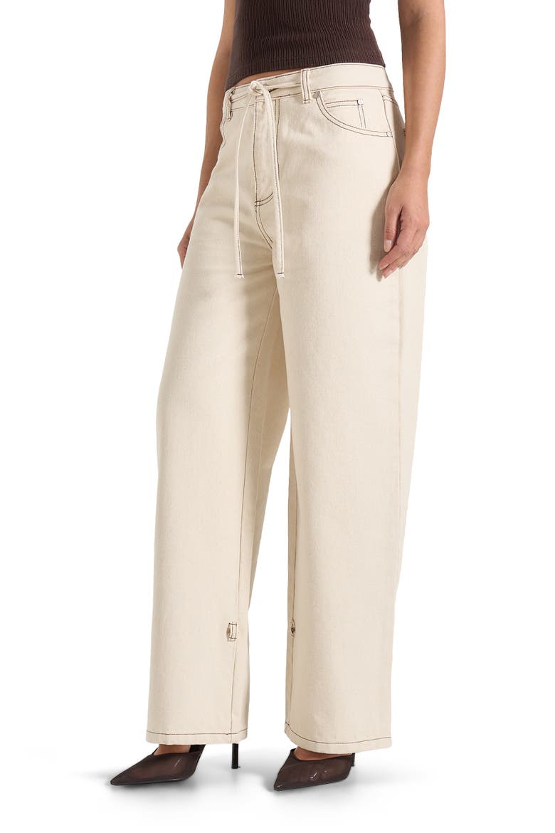 Faye Wide Leg Jeans With Tie Waist, Alternate, color, Cream