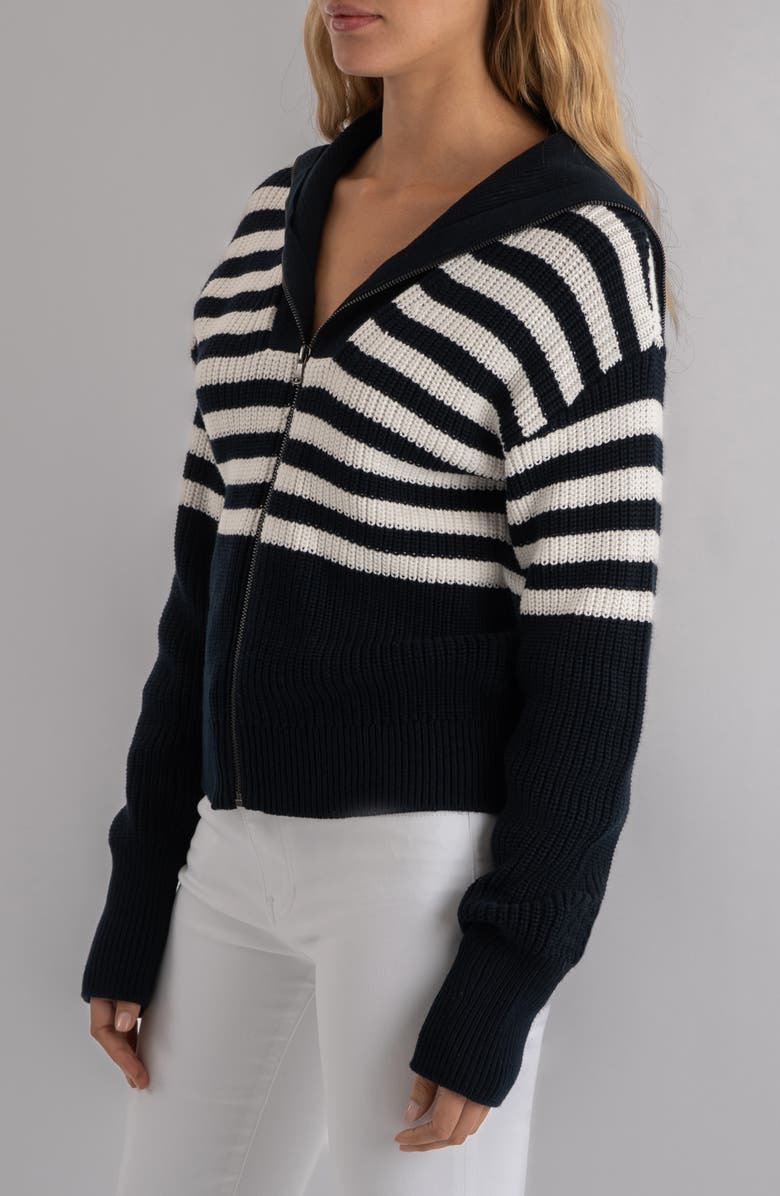 KUT from the Kloth Noelle Stripe Front Zip Cotton Sweater, Alternate, color, Navy/ Ivory