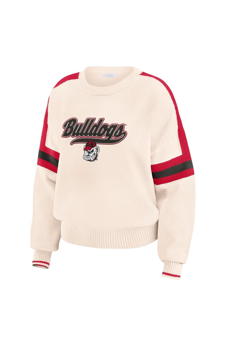 WEAR by Erin Andrews Women's WEAR by Erin Andrews  Cream Georgia Bulldogs Chenille Woven Patch Stripe Pullover Sweater, Alternate, color, Cream