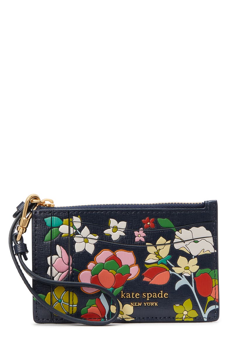 morgan embossed floral wristlet card case, Main, color, BLAZER BLUE MULTI