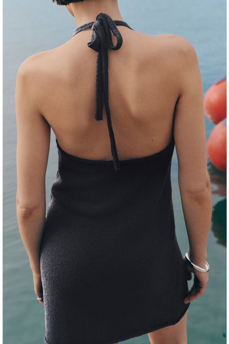 Bow Halter Minidress, Alternate, color, CHARCOAL