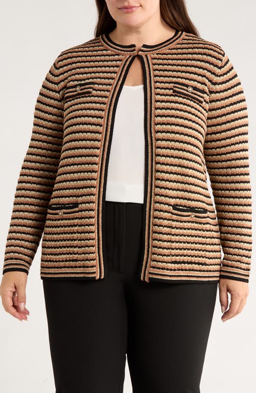 Anne Klein Plus Size Long-sleeve Front-pocket Cardigan In Brown