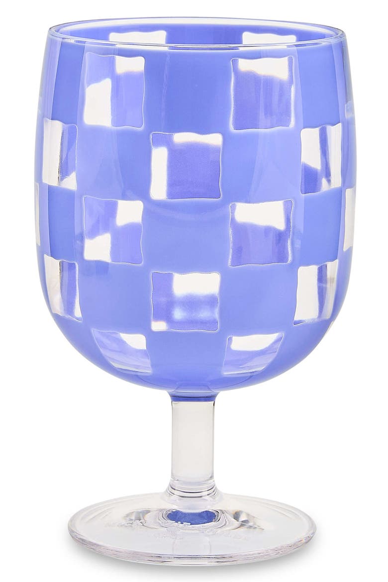 Set of 4 Blue Check Acrylic Water Goblets, Alternate, color, BLUE