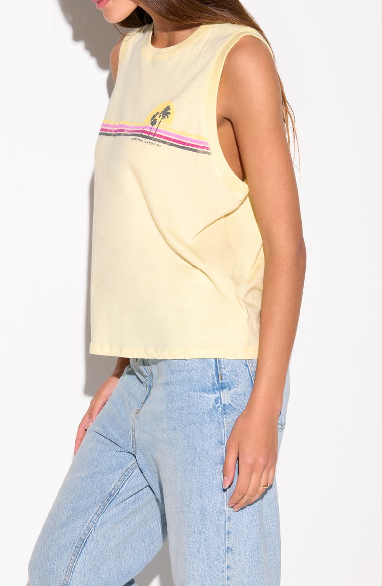 Spiritual Gangster Sunset Stripe Bowery Cotton Graphic Tank, Alternate, color, Mellow Yellow