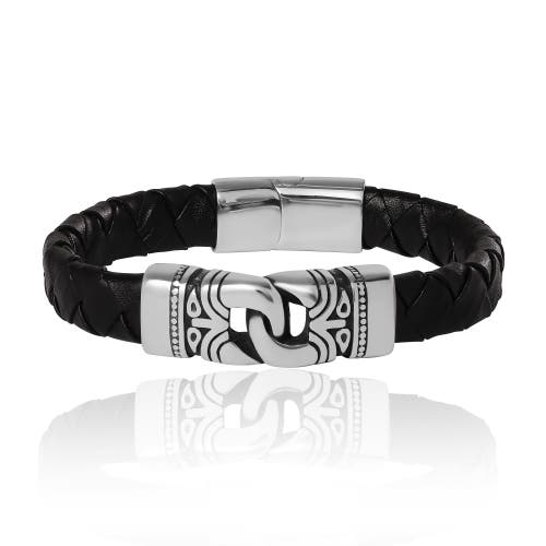 Lucky Brand Black Woven Leather Bracelet In Black