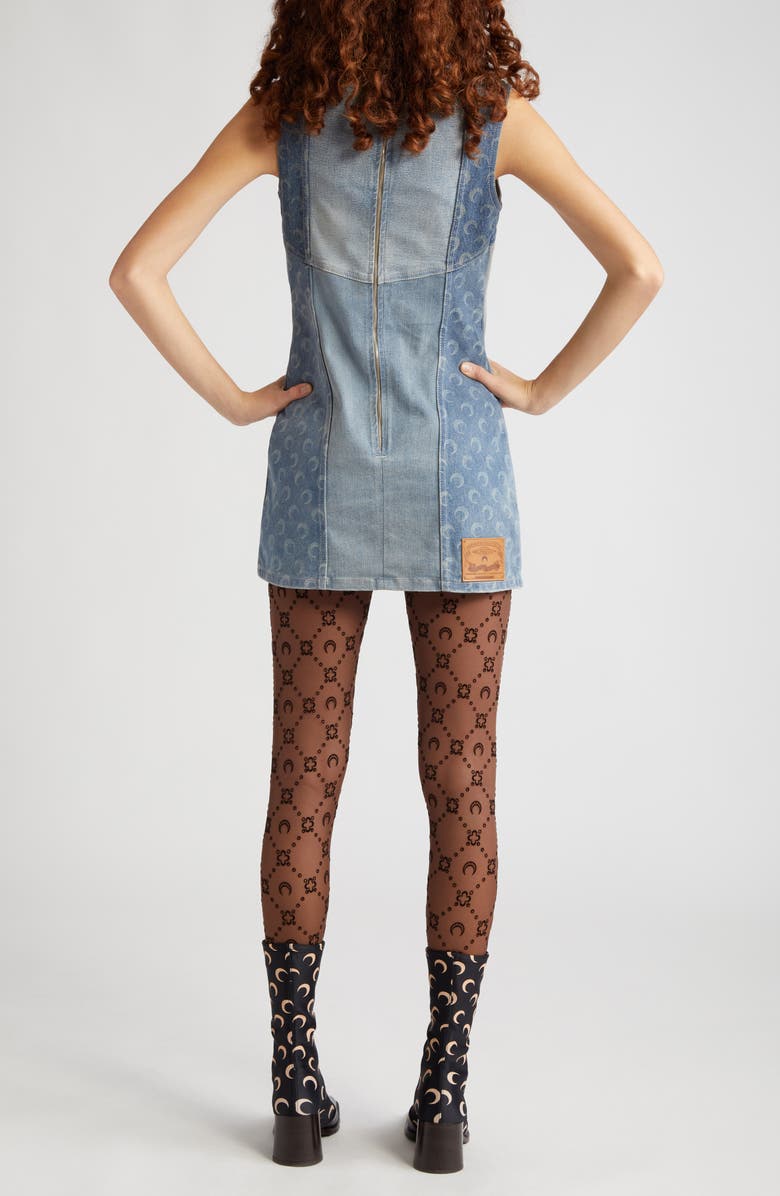 Marine Serre Moon Logo Patchwork Denim Minidress, Alternate, color, 