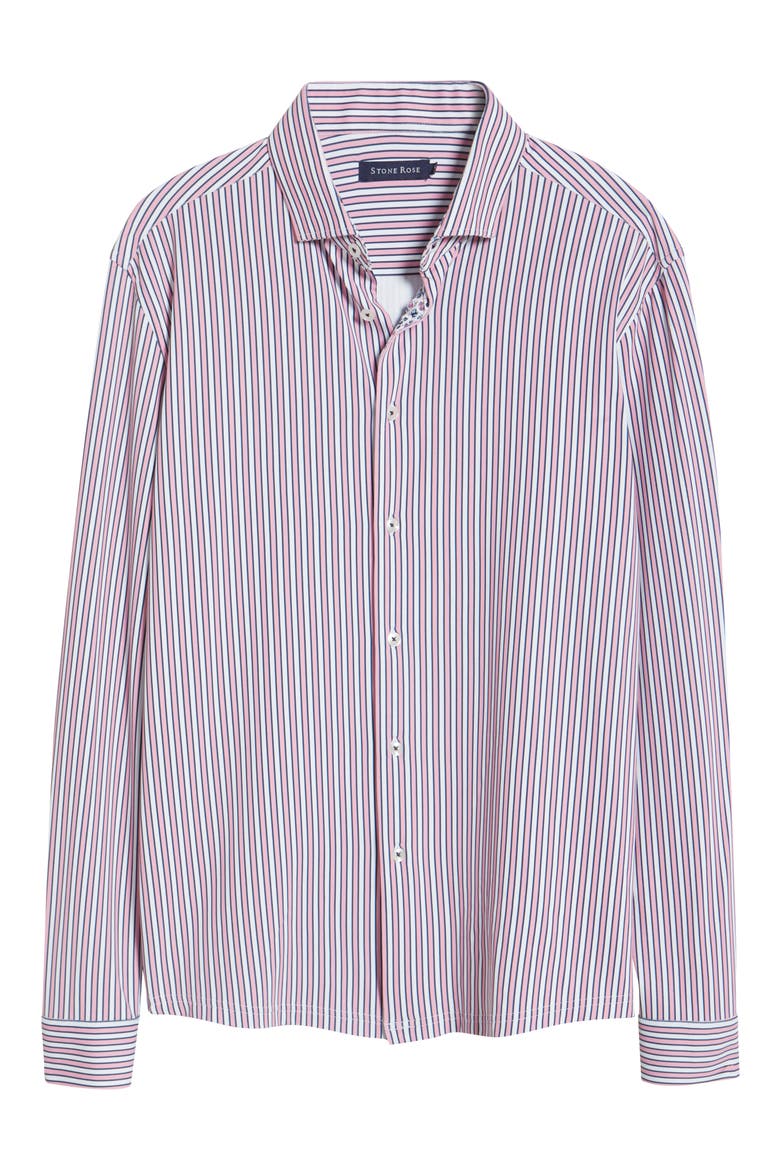 Trim Fit Techno Stretch Stripe Performance Button-Up Shirt, Alternate, color, MED PINK