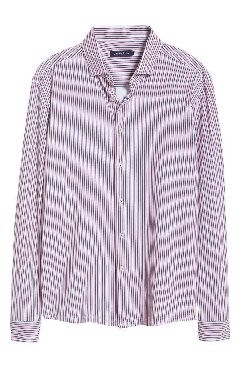 Stone Rose Trim Fit Techno Stretch Stripe Performance Button-Up Shirt, Alternate, color, Med Pink