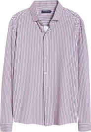 Stone Rose Trim Fit Techno Stretch Stripe Performance Button-Up Shirt